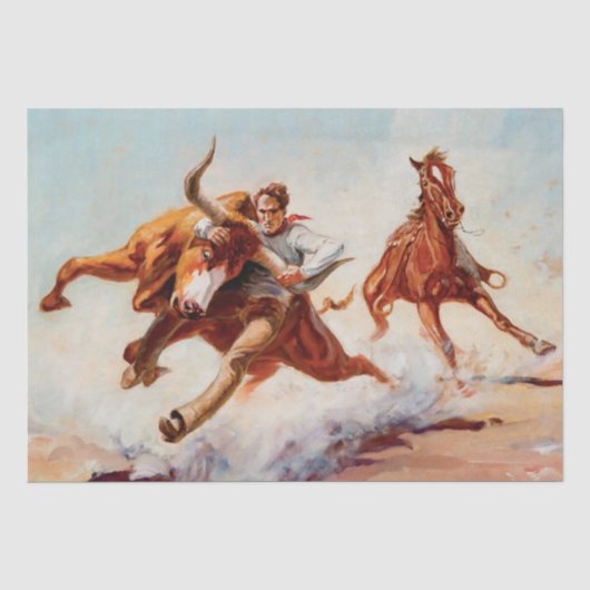 “Bull Dogger” Westerse kunst van Will James Tissuepapier (Voorkant)
