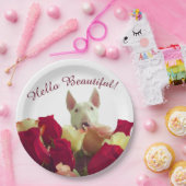 Bull-doodsbang met rozen begroeting - Hallo pracht Papieren Bordje (Feest)