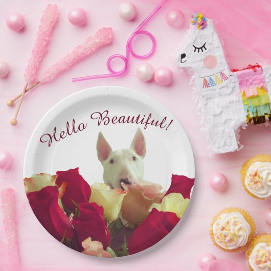 Bull-doodsbang met rozen begroeting - Hallo pracht Papieren Bordje (Feest)