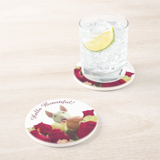 Bull-doodsbang met rozen begroeting - Hallo pracht Zandsteen Onderzetter (Zijkant)