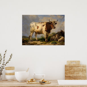 Bull door Eugene Joseph Verboeckhoven Poster