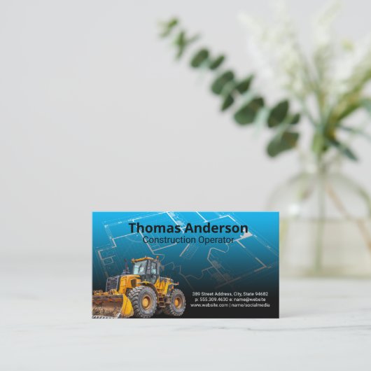 Bull Dozer | Bouwblauwe Prints Visitekaartje (Staand voorkant)