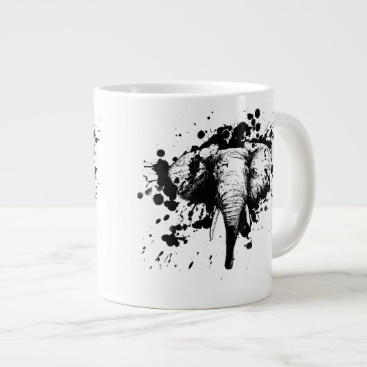 Bull Elephant in Black Splash Pick Your Background Grote Koffiekop (Voorkant rechts)
