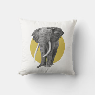 Bull elephant - Tekenen in potlood op goud Buitenkussen