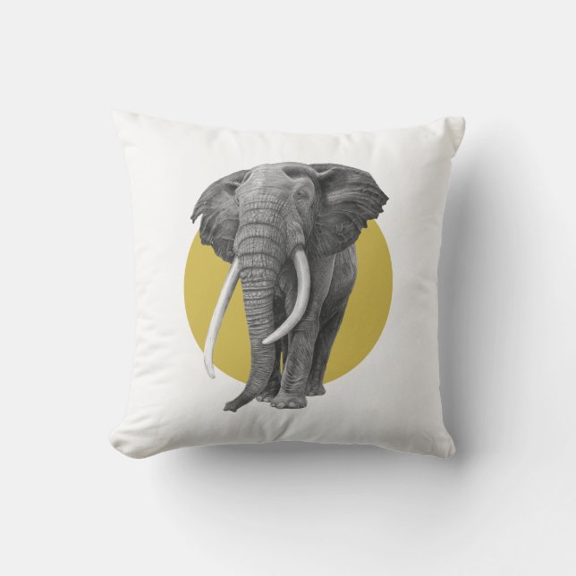 Bull elephant - Tekenen in potlood op goud Buitenkussen (Voorkant)