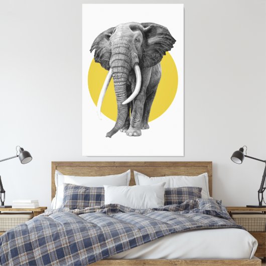 Bull elephant - Tekenen in potlood op goud Canvas Afdruk (Insitu (Slaapkamer))