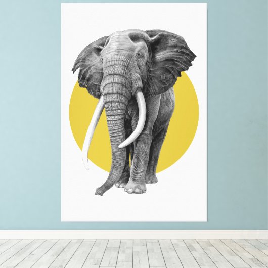 Bull elephant - Tekenen in potlood op goud Canvas Afdruk (Insitu (Houten vloer))