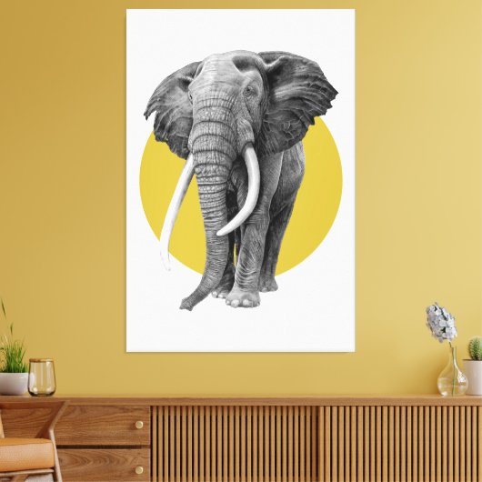 Bull elephant - Tekenen in potlood op goud Canvas Afdruk (Insitu (Woonkamer))