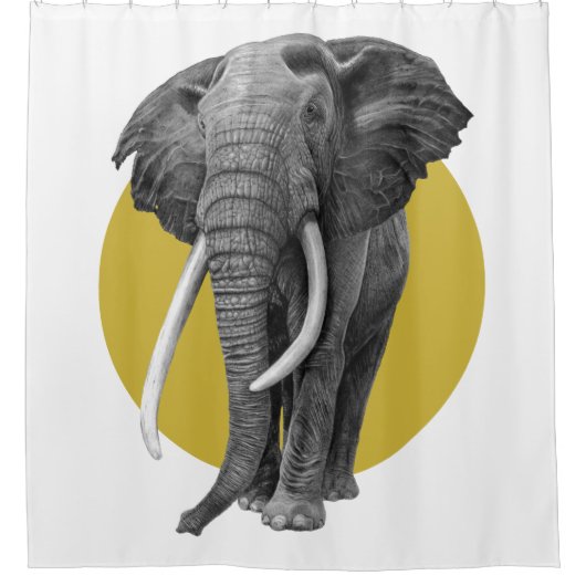 Bull elephant - Tekenen in potlood op goud Douchegordijn (Voorkant)