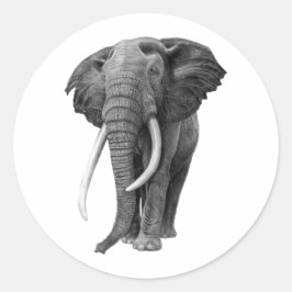 Bull elephant - Tekening in potlood Ronde Sticker