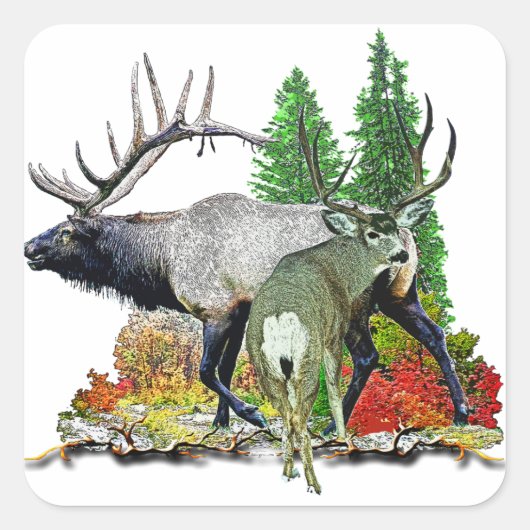 Bull elk buck hert vierkante sticker (Voorkant)