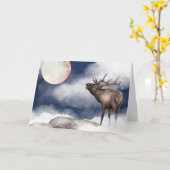 Bull Elk Bugling bij het volledige Moon-gebergte Kaart (Gele Bloem)