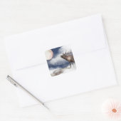 Bull Elk Bugling bij het volledige Moon-gebergte Vierkante Sticker (Envelop)