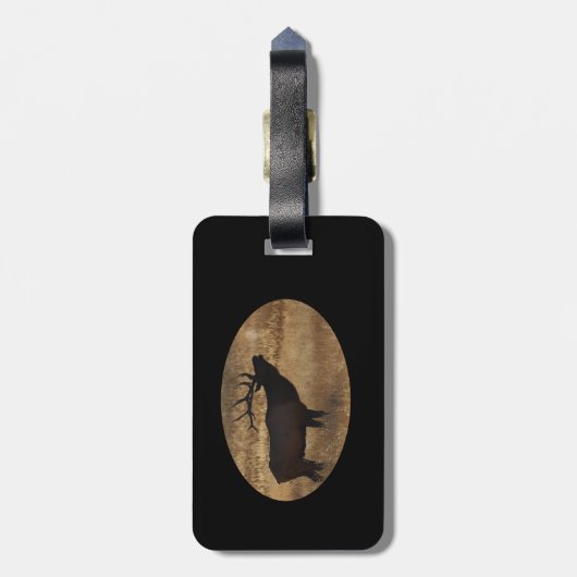 Bull elk bugling in silhouette bagagelabel (Achterkant verticaal)