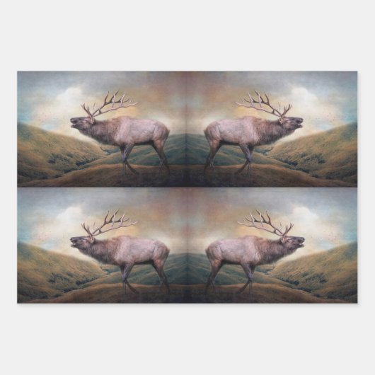 Bull Elk Bugling Wildlife Decoupage Papier Inpakpapier Vel (Voorkant 3)