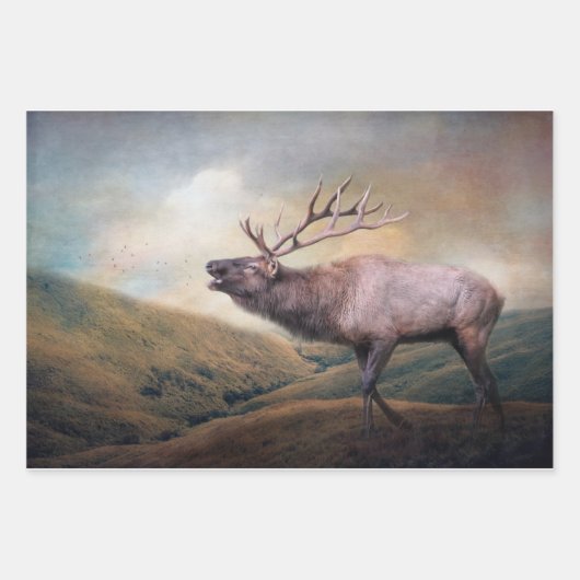 Bull Elk Bugling Wildlife Decoupage Papier Inpakpapier Vel (Voorkant 2)