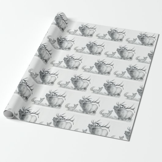 Bull Elk en Fox Cadeaupapier (Uitgerold)