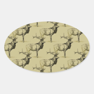 Bull Elk Hunters Wildlife Groot Spel Jachtgeweien Ovale Sticker