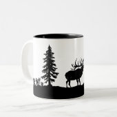 Bull Elk Hunting Tweekleurige Koffiemok (Voorkant links)