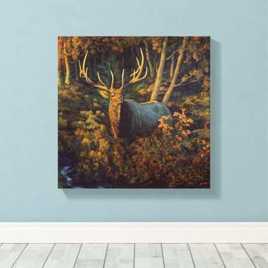 Bull Elk in het herfstbos Canvas Afdruk (Insitu (Houten vloer))
