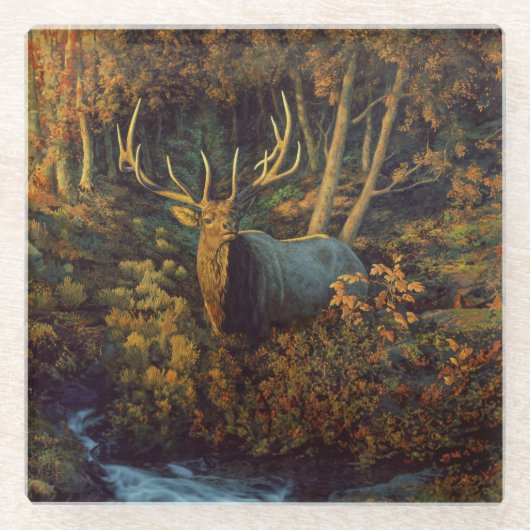 Bull Elk in het herfstbos Glazen Onderzetter (Voorkant)
