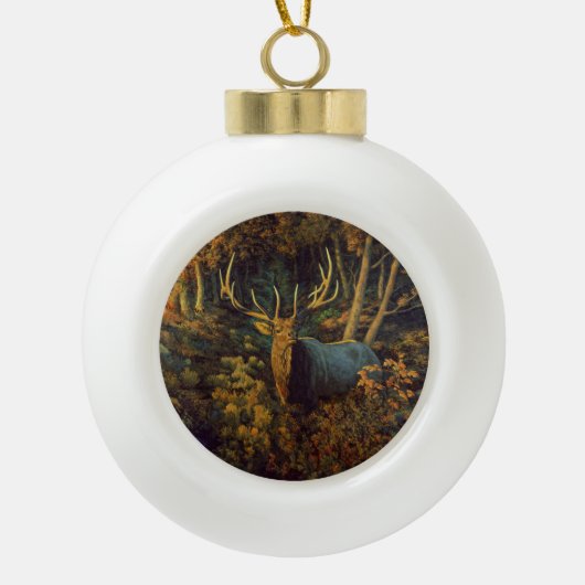 Bull Elk in het herfstbos Keramische Bal Ornament (Voorkant)