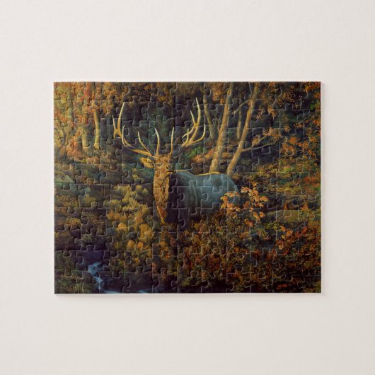 Bull Elk in het herfstbos Legpuzzel (Horizontaal)