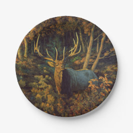 Bull Elk in het herfstbos Papieren Bordje