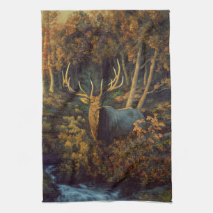 Bull Elk in het herfstbos Theedoek