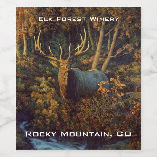 Bull Elk in het herfstbos Wijn Etiket (Enkel label)