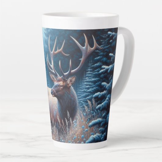 Bull Elk in Meadow met pijnbomen Latte Mok (Rechterhoek)