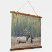 Bull Elk in Meadow | Nationaal Park Yellowstone Hangend Wandkleed (Gebogen)