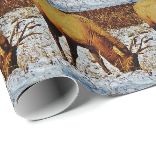 Bull Elk in sneeuw. Cadeaupapier (Rol Hoek)
