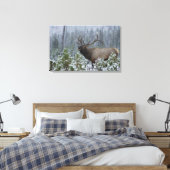 Bull Elk in sneeuw die belt, afluisteren, Yellowst Canvas Afdruk (Insitu (Slaapkamer))