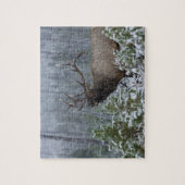 Bull Elk in sneeuw die belt, afluisteren, Yellowst Legpuzzel (Verticaal)