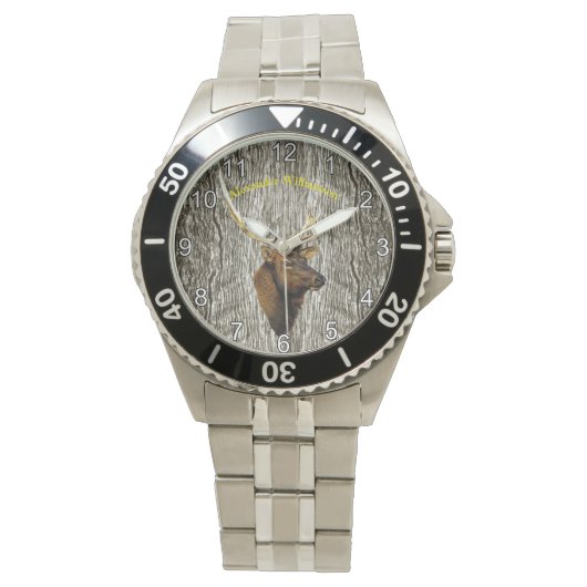 Bull Elk op Rustic Wood achtergrond Horloge (Voorkant)