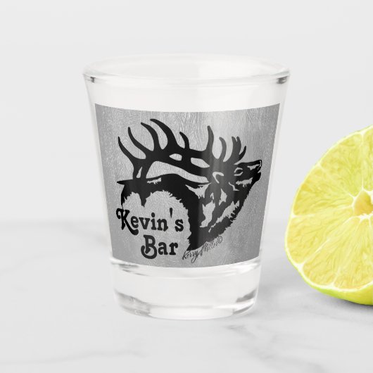 Bull Elk op zilver-leder-heet glas (Voorkant)