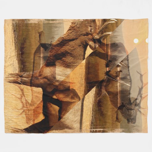 Bull Elk Sunrise Collage Fleece Deken (Voorkant (Horizontaal))