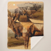 Bull Elk Sunrise Collage Sherpa Deken (Voorkant)