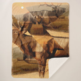 Bull Elk Sunrise Collage Sherpa Deken
