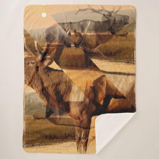 Bull Elk Sunrise Collage Sherpa Deken (Voorkant)