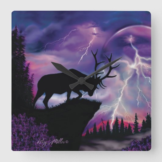 Bull Elk Vierkante Klok (Voorkant)