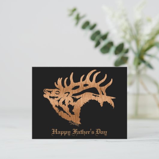 Bull Elk Wood Silhouette Briefkaart (Staand voorkant)