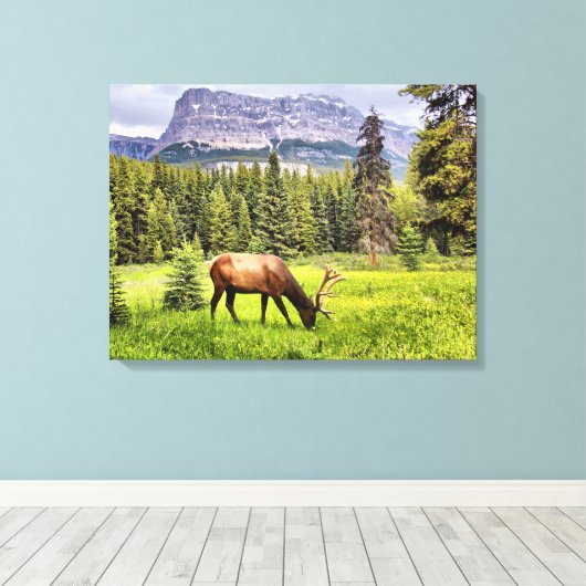 Bull Elk Wrapped Canvas (Insitu (Houten vloer))