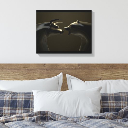 Bull- en Beer-markt Trend Bronze Castings Canvas Afdruk (Insitu (Slaapkamer))