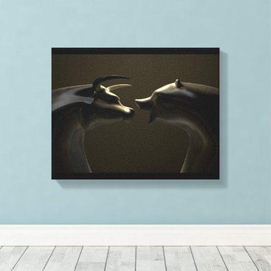 Bull- en Beer-markt Trend Bronze Castings Canvas Afdruk (Insitu (Houten vloer))