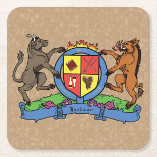 Bull en Boar Rampant BBQ-wapenschild Kartonnen Onderzetters