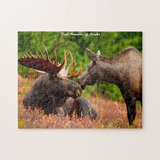Bull en Koe Moose Alaska. Kerstgroetings Jig Legpuzzel (Horizontaal)