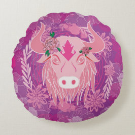 Bull flower rond kussen