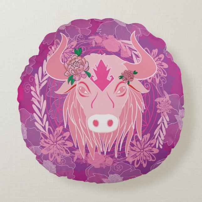 Bull flower rond kussen (Voorkant)